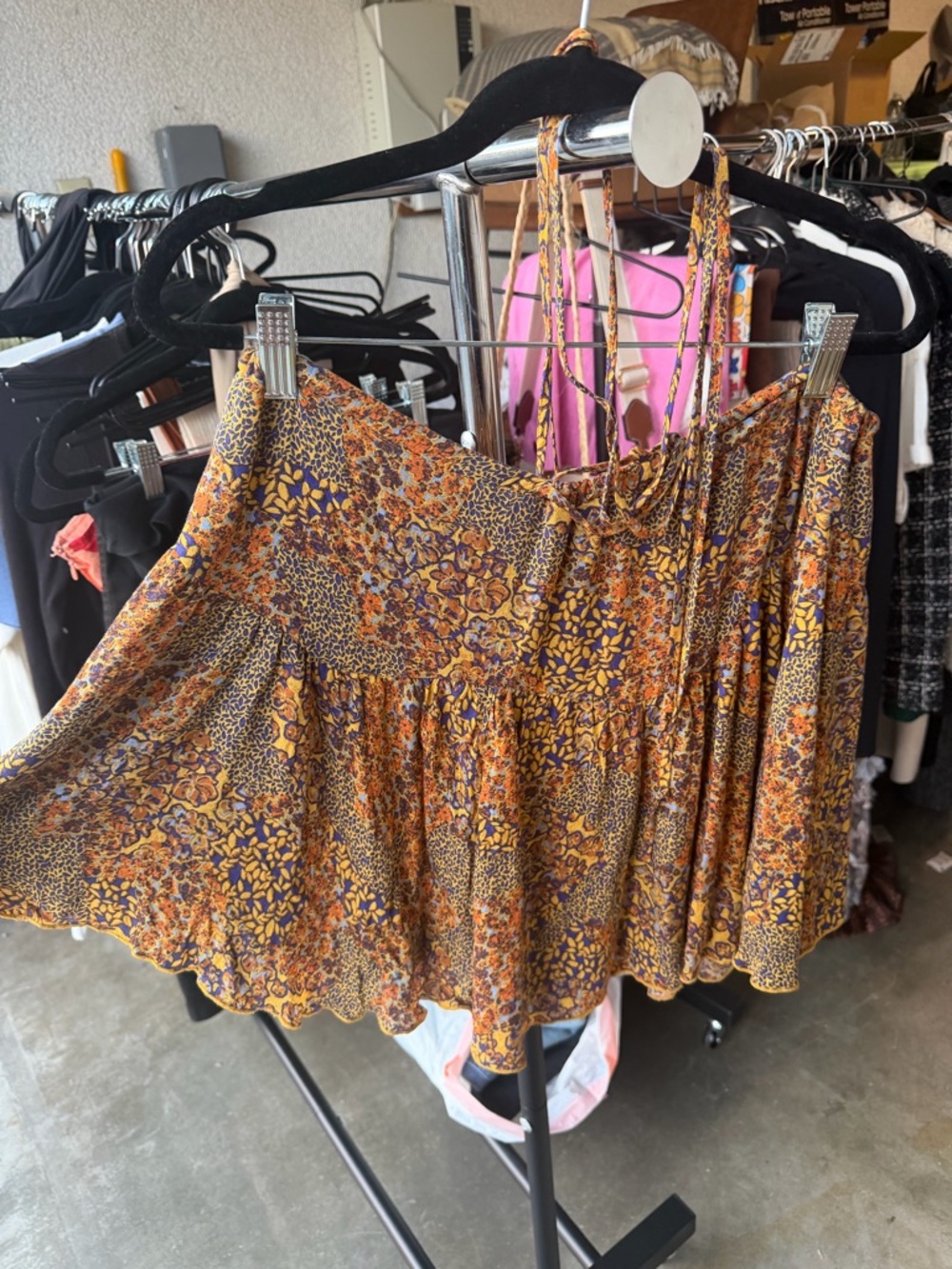 Free People Floral Mini Skirt/Flowy Shirt